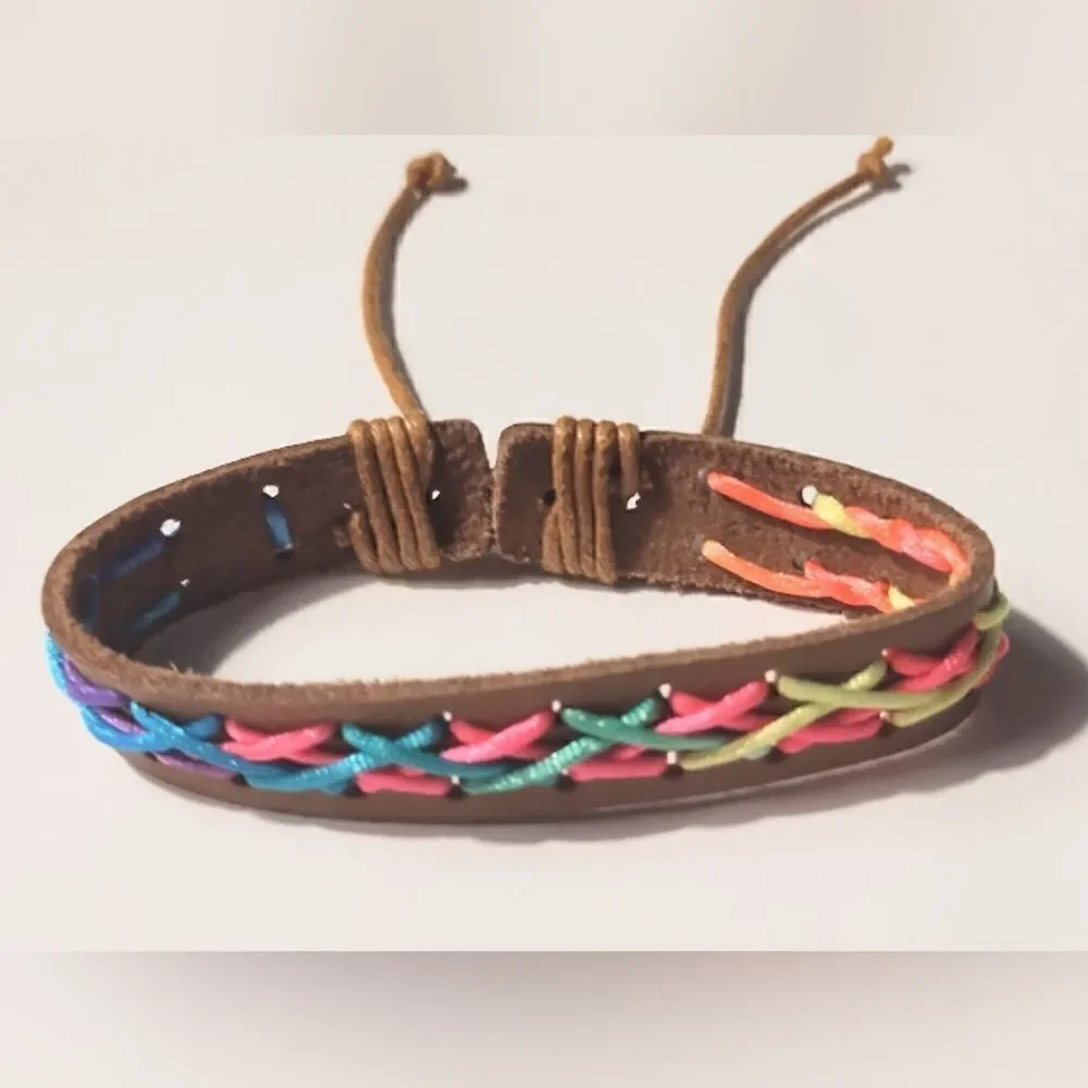 Men's bracelet leather braided brown new d50‎